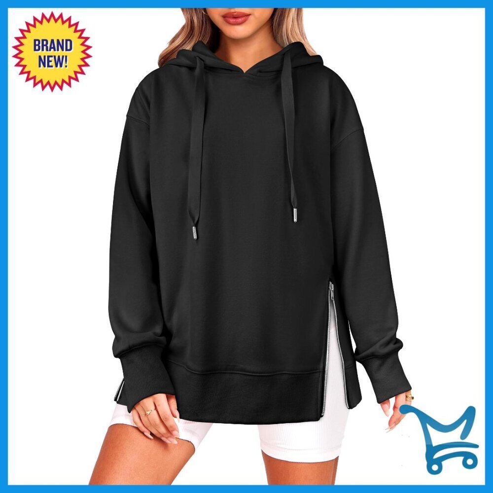 Oversized Hoodie Side Zipper Fleece Pullover Loose Fit Minimal Chic Tunic